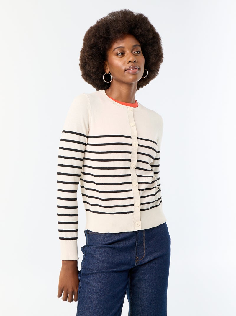 Gilet col rond uni Beige - Kiabi