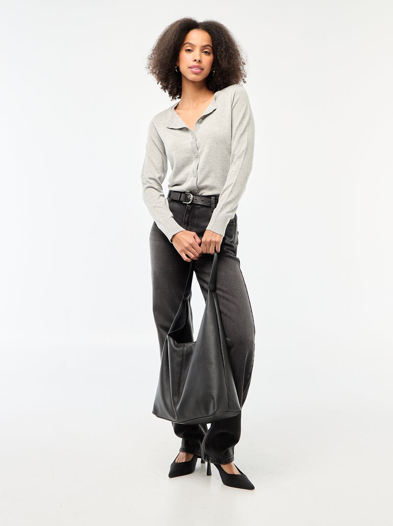 Gilet col rond uni Gris - Kiabi