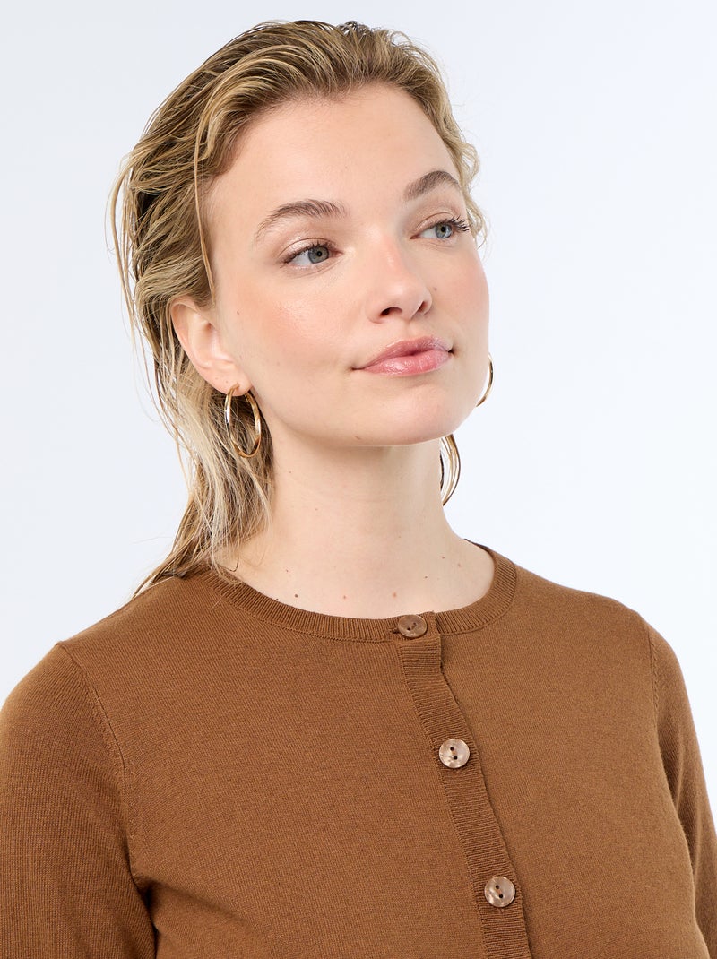 Gilet col rond uni Marron - Kiabi