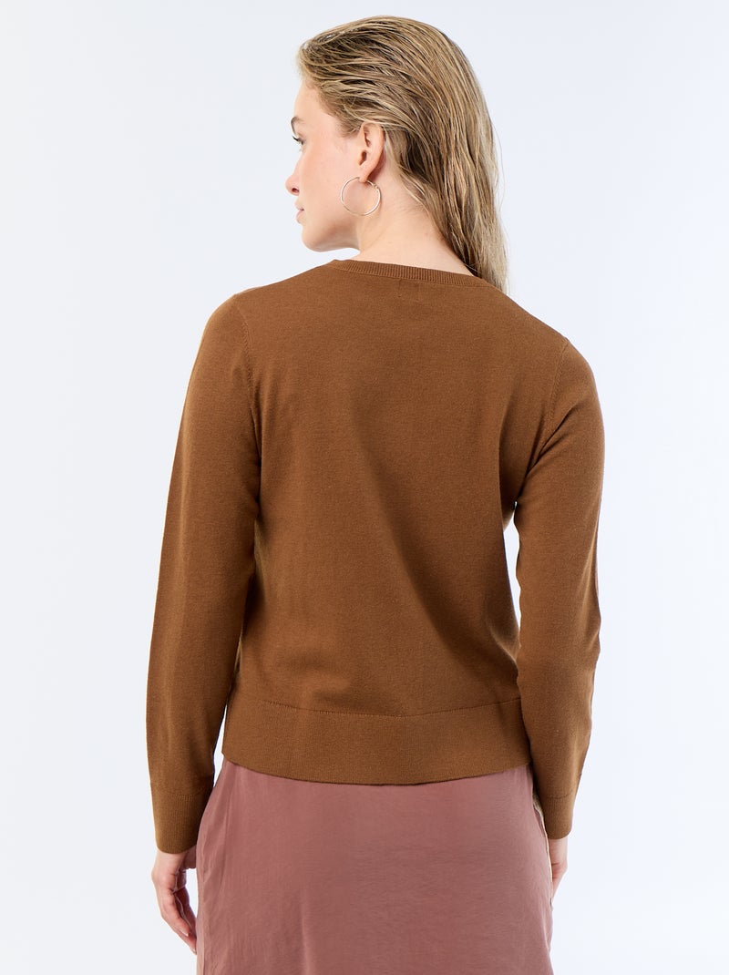 Gilet col rond uni Marron - Kiabi