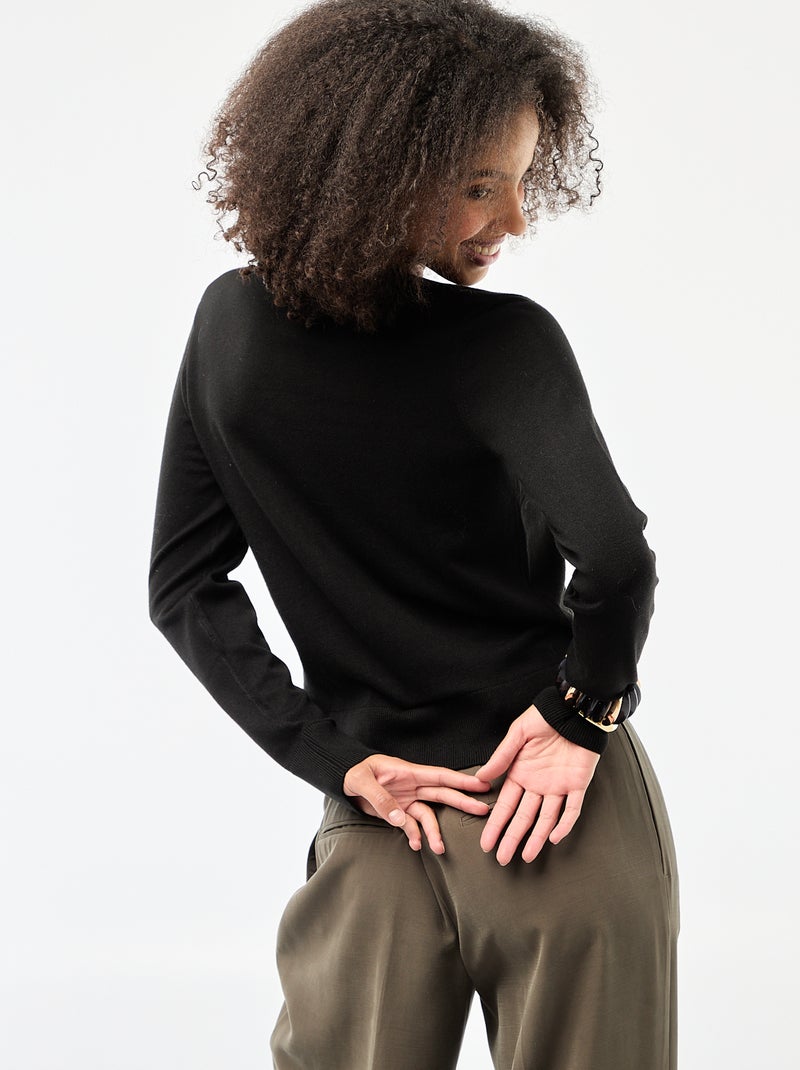 Gilet col rond uni Noir - Kiabi