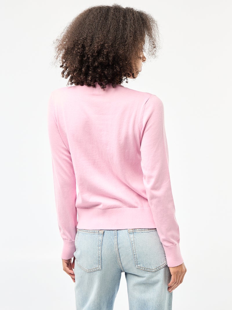 Gilet col rond uni Rose - Kiabi