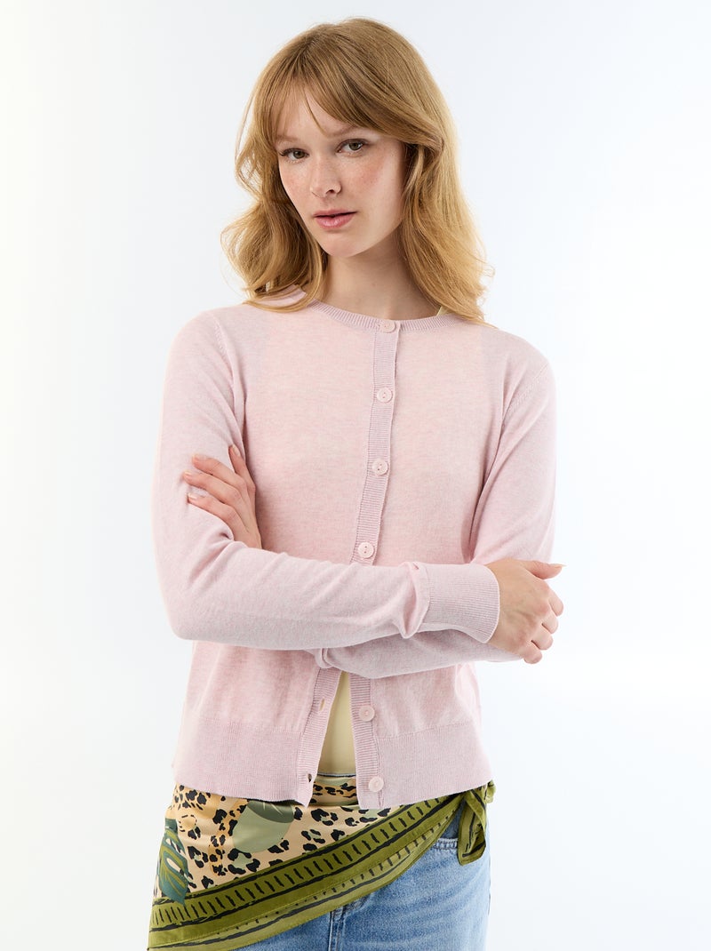 Gilet col rond uni Rose - Kiabi