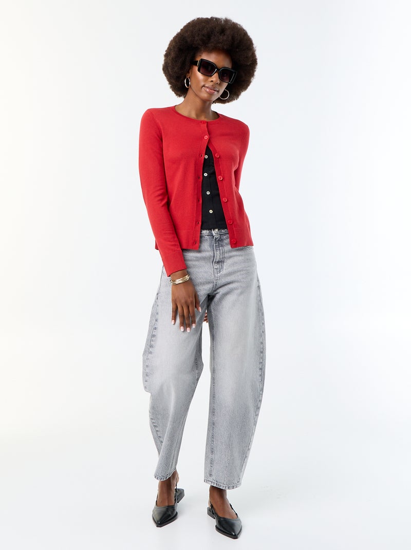 Gilet col rond uni Rouge - Kiabi