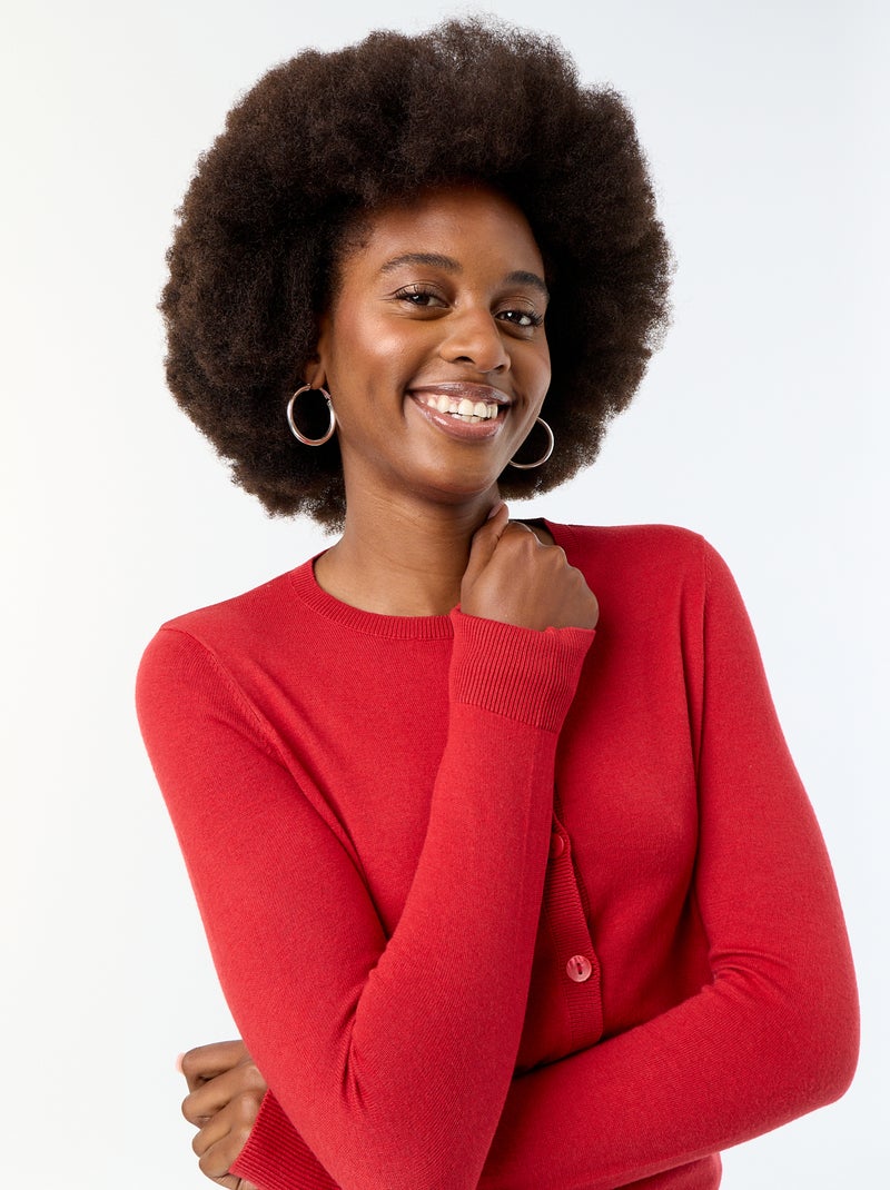 Gilet col rond uni Rouge - Kiabi