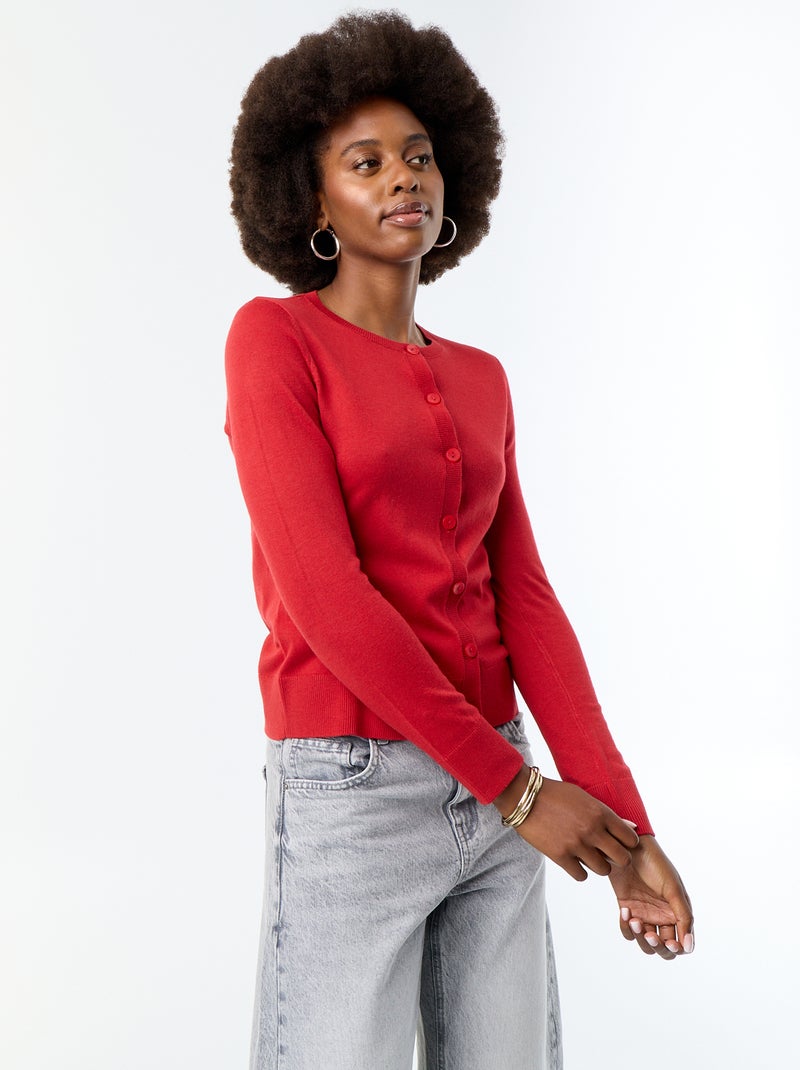 Gilet col rond uni Rouge - Kiabi