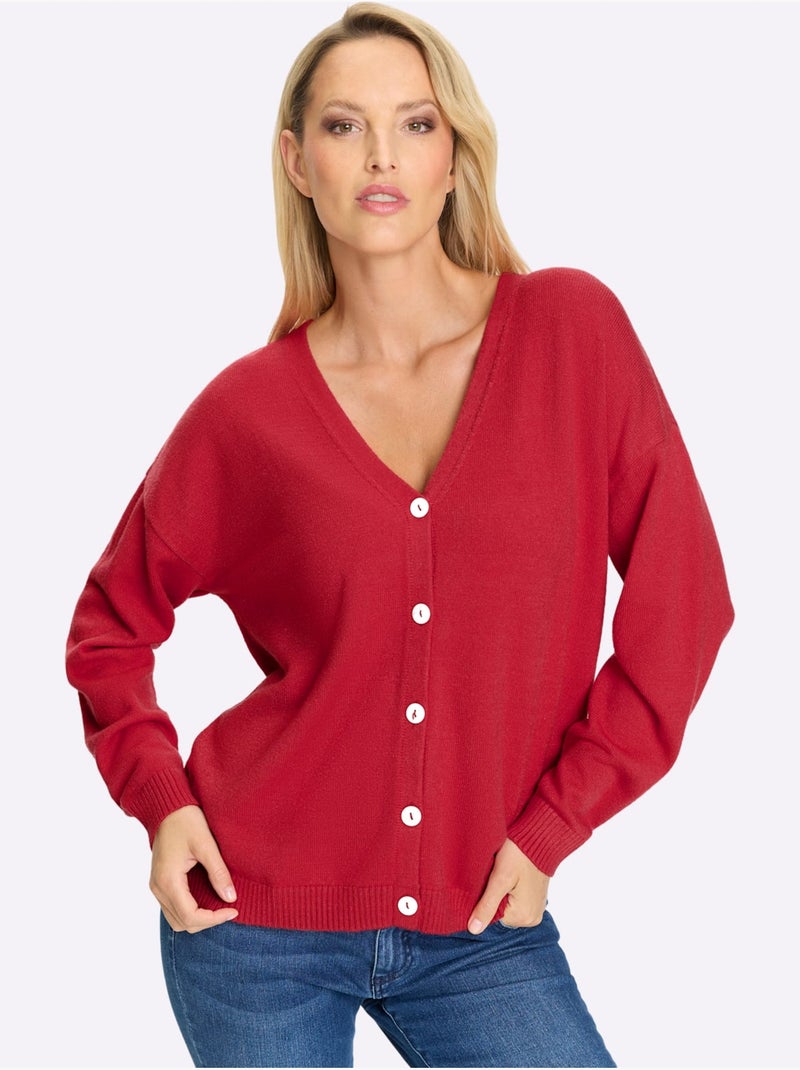 Gilet Col V Avec Patte De Boutonnage - Taille Standard - Helline Rouge - Kiabi