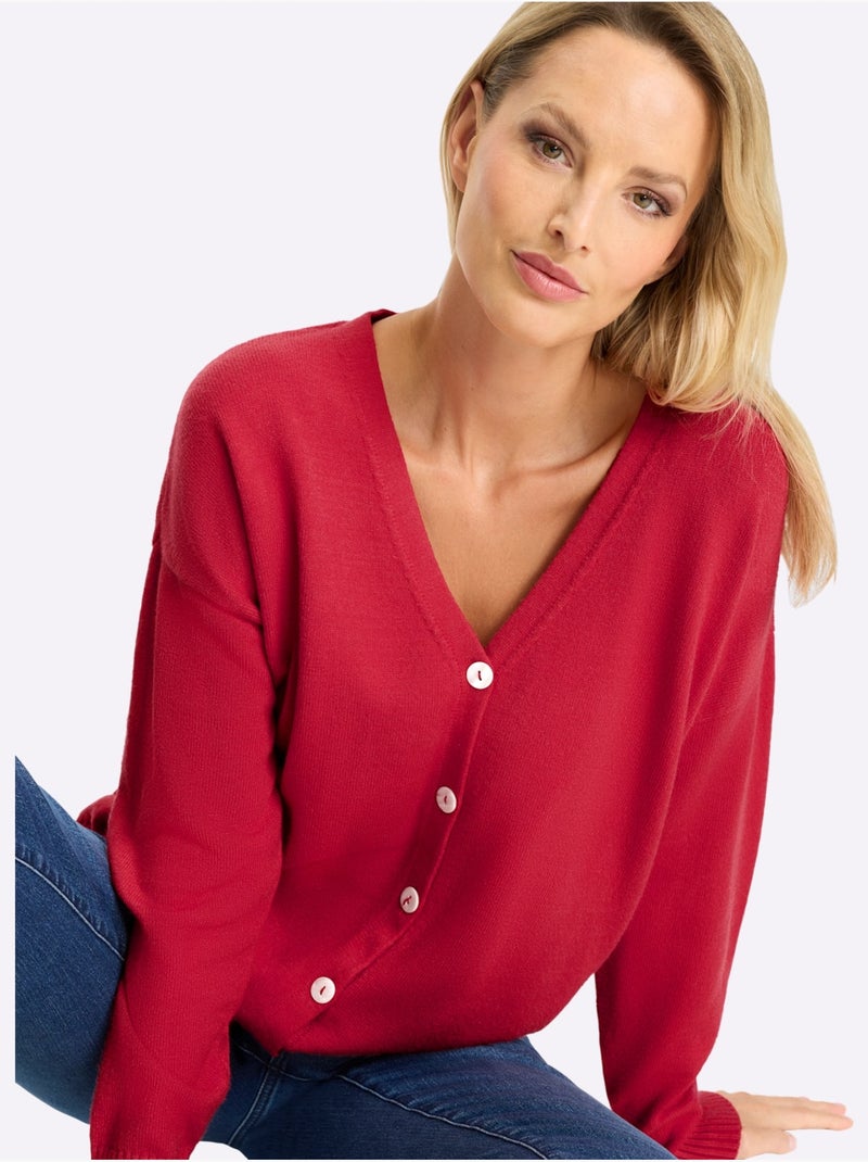 Gilet Col V Avec Patte De Boutonnage - Taille Standard - Helline Rouge - Kiabi