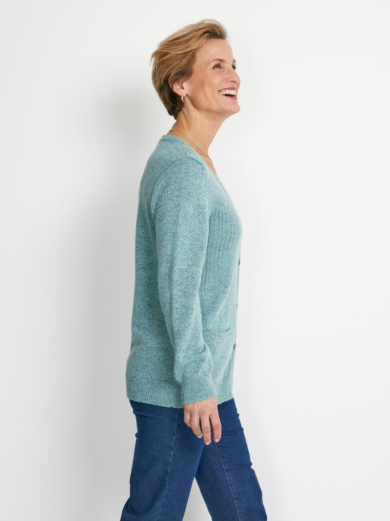 Gilet col V boutonné brodés strassé - Afibel Vert - Kiabi