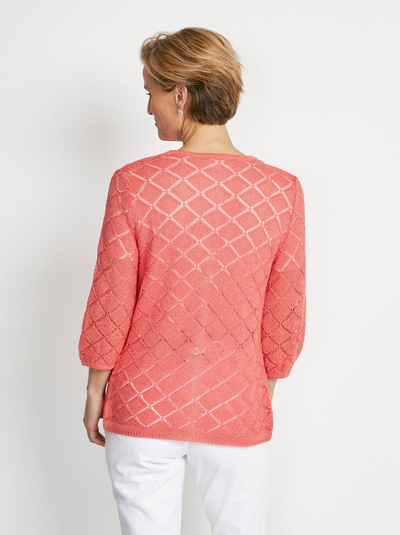 Gilet col V boutonné court ajouré - Afibel Corail - Kiabi