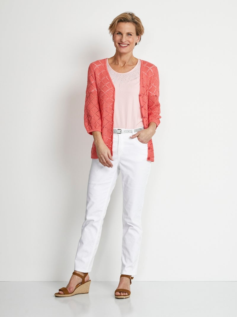 Gilet col V boutonné court ajouré - Afibel Corail - Kiabi