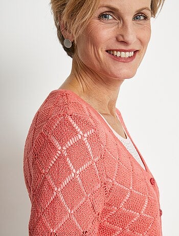 Gilet col V boutonné court ajouré