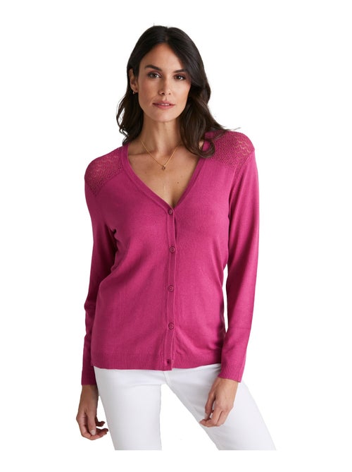 Gilet col V boutonné empiècements ajourés - Kiabi