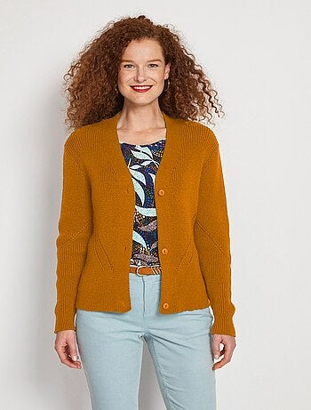 Gilet col V boutonné maille perlée