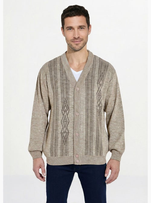 Gilet col V boutonné manches longues laine - Afibel - Kiabi