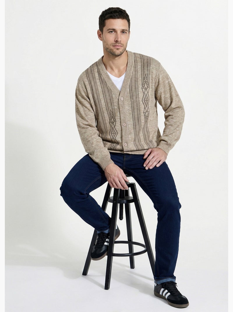 Gilet col V boutonné manches longues laine - Afibel Beige chiné - Kiabi