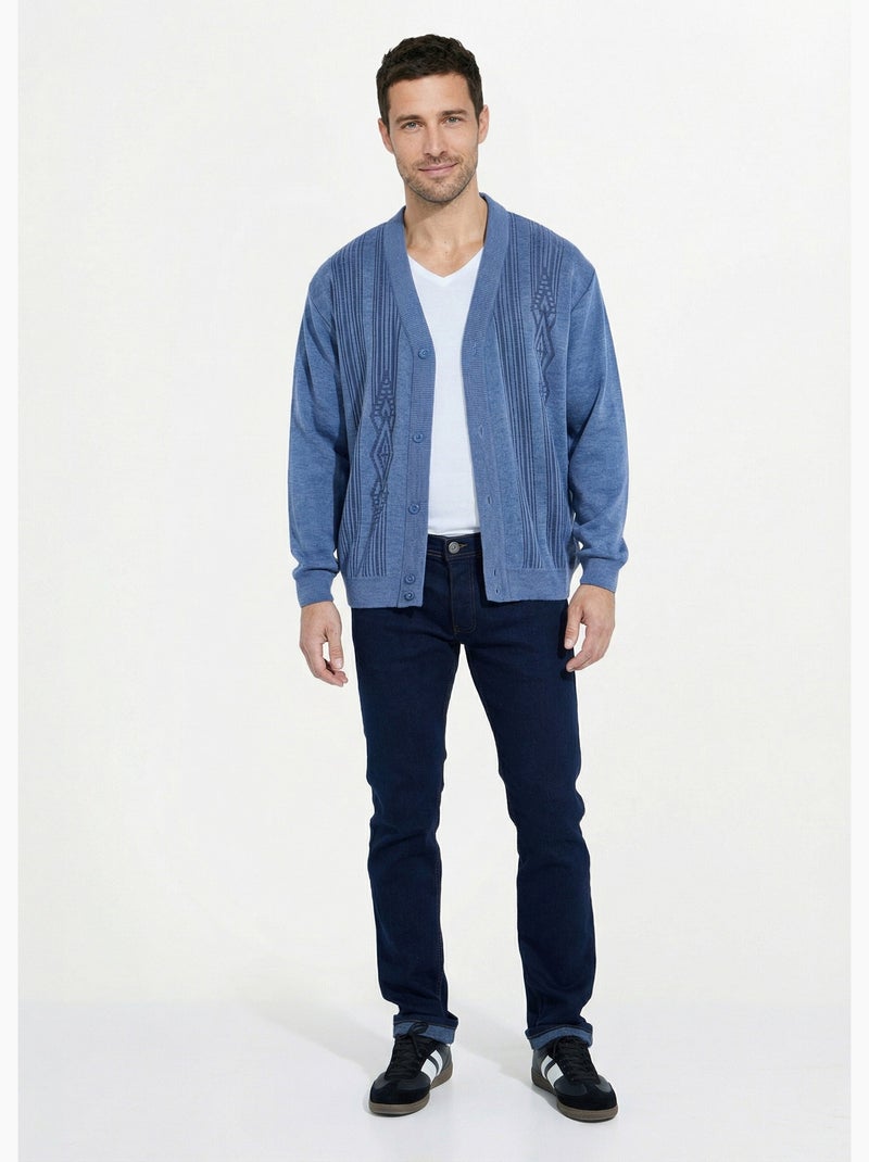 Gilet col V boutonné manches longues laine - Afibel Bleu - Kiabi