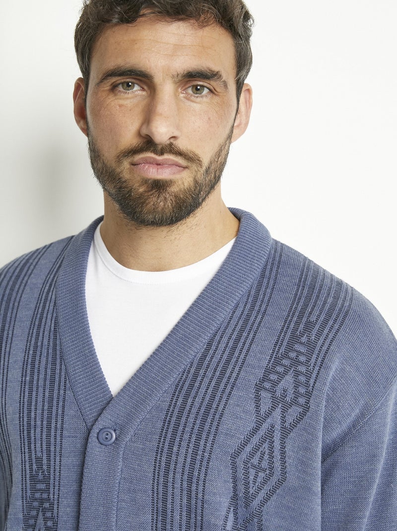 Gilet col V boutonné manches longues laine - Afibel Bleu - Kiabi