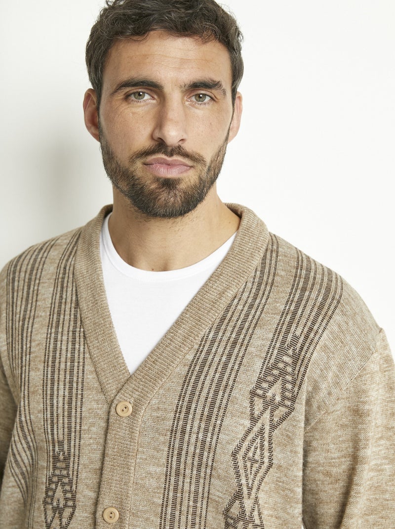 Gilet col V boutonné manches longues laine Beige chiné - Kiabi