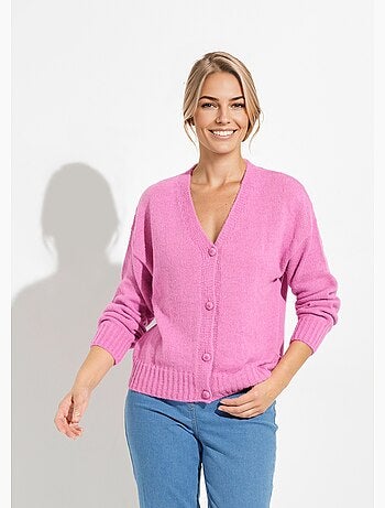 Gilet col V boutonné mélange mohair - Afibel