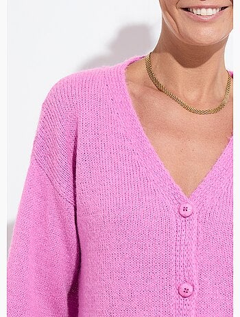 Gilet col V boutonné mélange mohair - Afibel