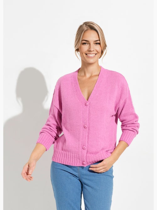 Gilet col V boutonné mélange mohair - Afibel - Kiabi