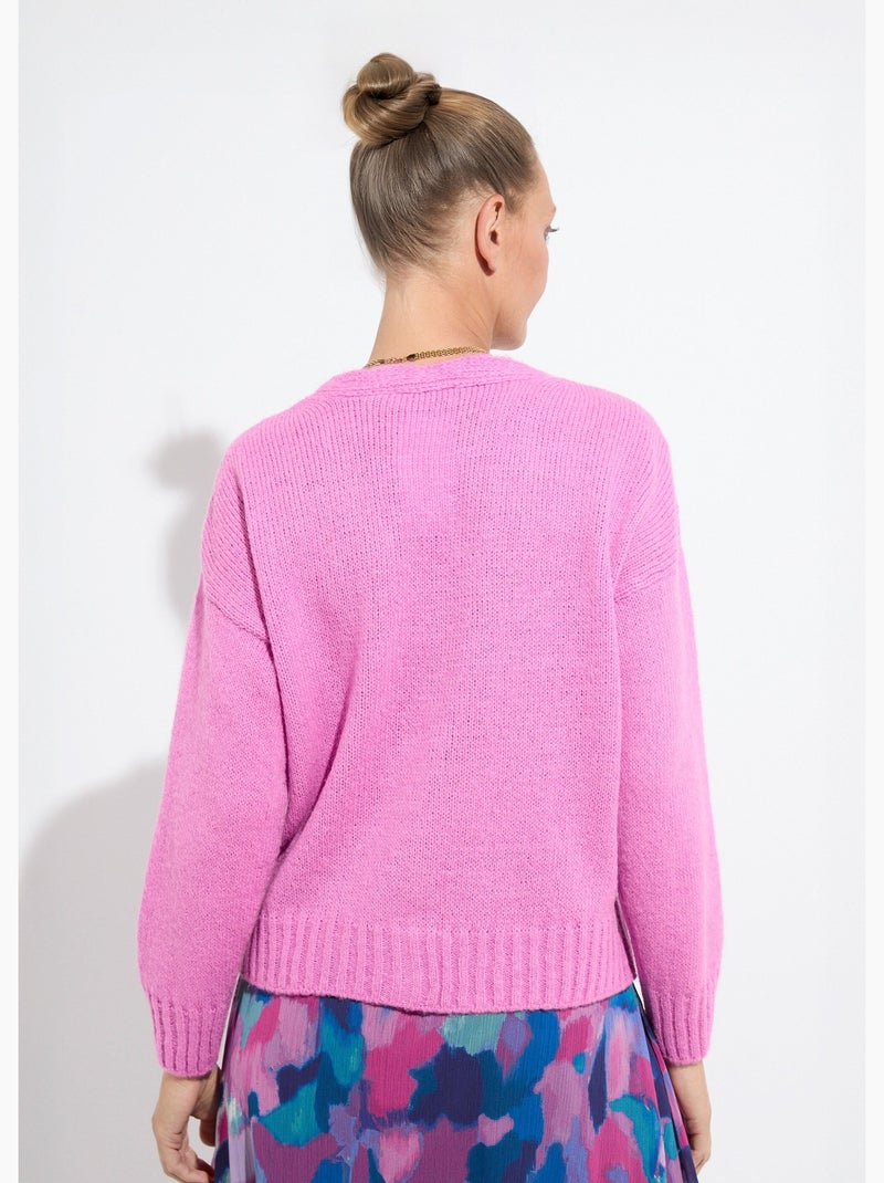 Gilet col V boutonné mélange mohair - Afibel Magenta - Kiabi