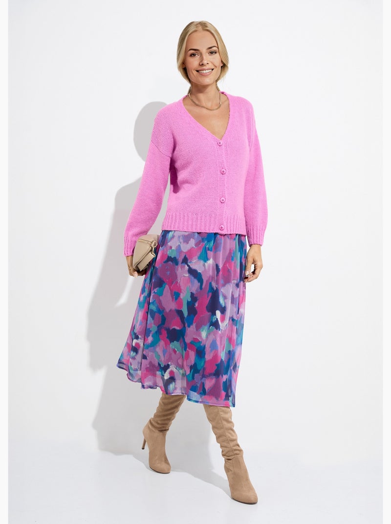 Gilet col V boutonné mélange mohair - Afibel Magenta - Kiabi