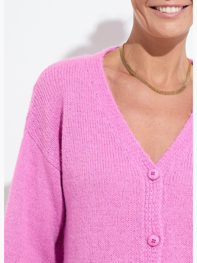 Gilet col V boutonné mélange mohair - Afibel Magenta - Kiabi