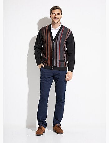 Gilet col V boutonné rayures jacquard laine - Afibel