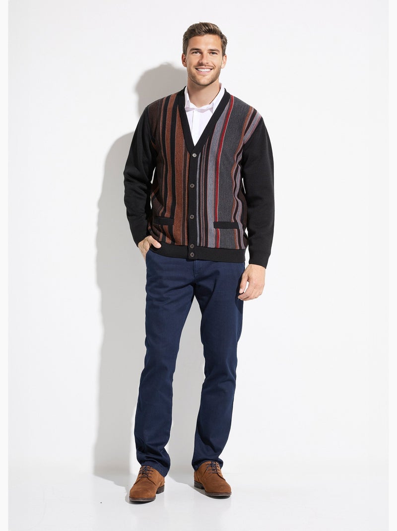 Gilet col V boutonné rayures jacquard laine - Afibel Gris - Kiabi