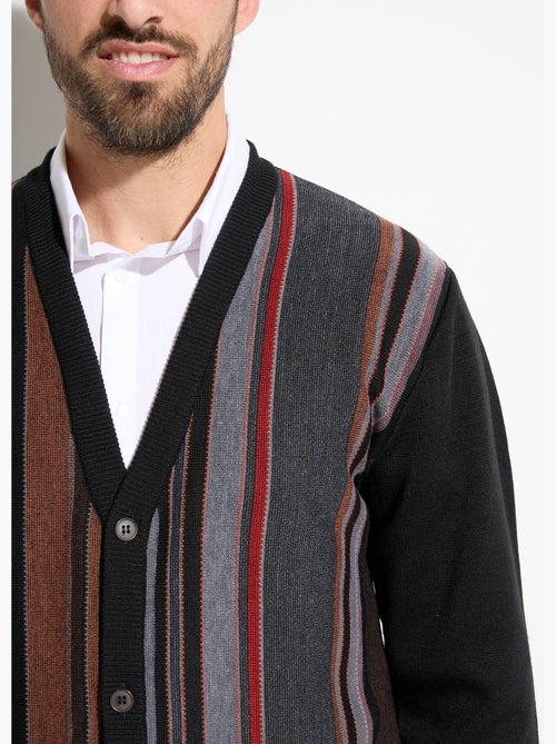 Gilet col V boutonné rayures jacquard laine - Afibel - Kiabi