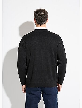 Gilet col V boutonné rayures jacquard laine - Afibel