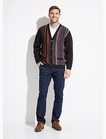 Gilet col V boutonné rayures jacquard laine - Afibel