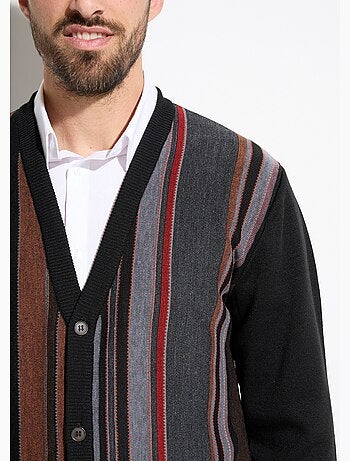 Gilet col V boutonné rayures jacquard laine - Afibel