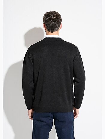 Gilet col V boutonné rayures jacquard laine