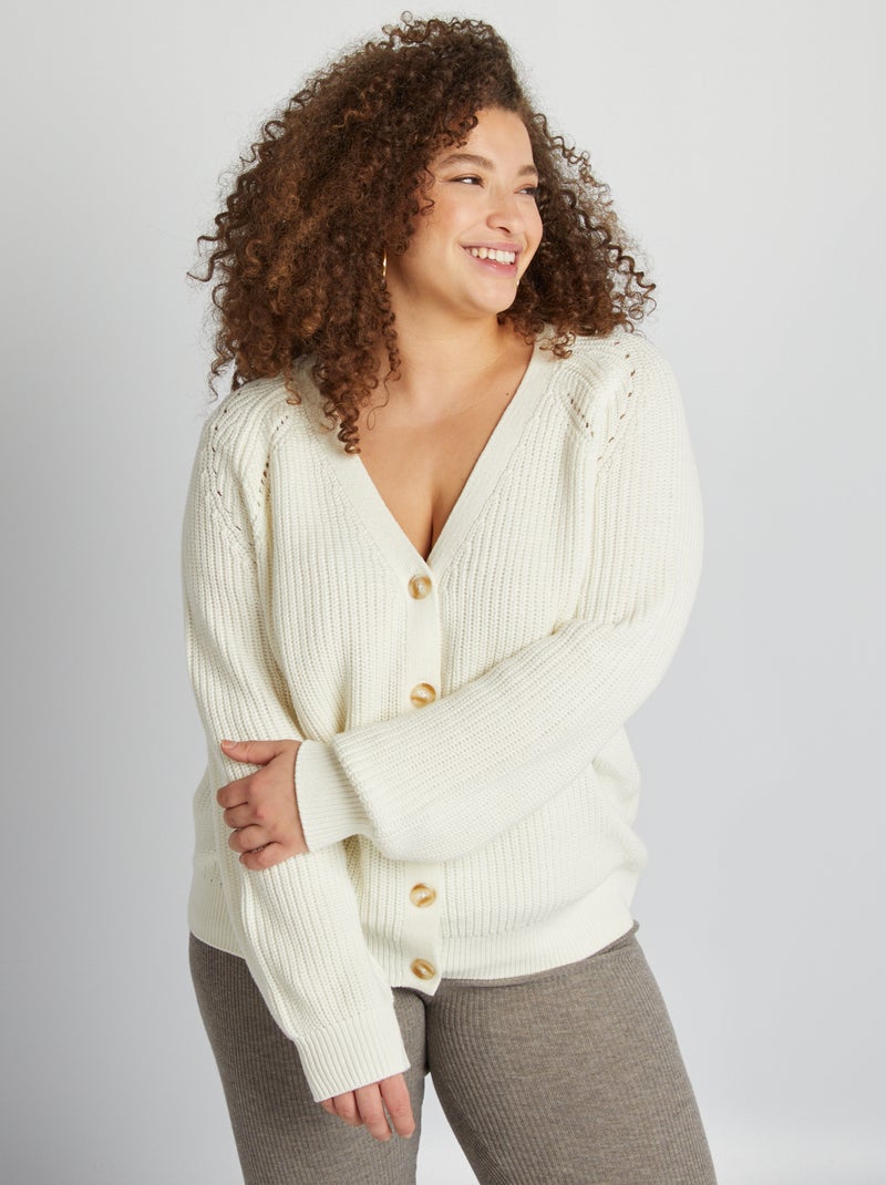 Gilet col V en grosse maille blanc - Kiabi