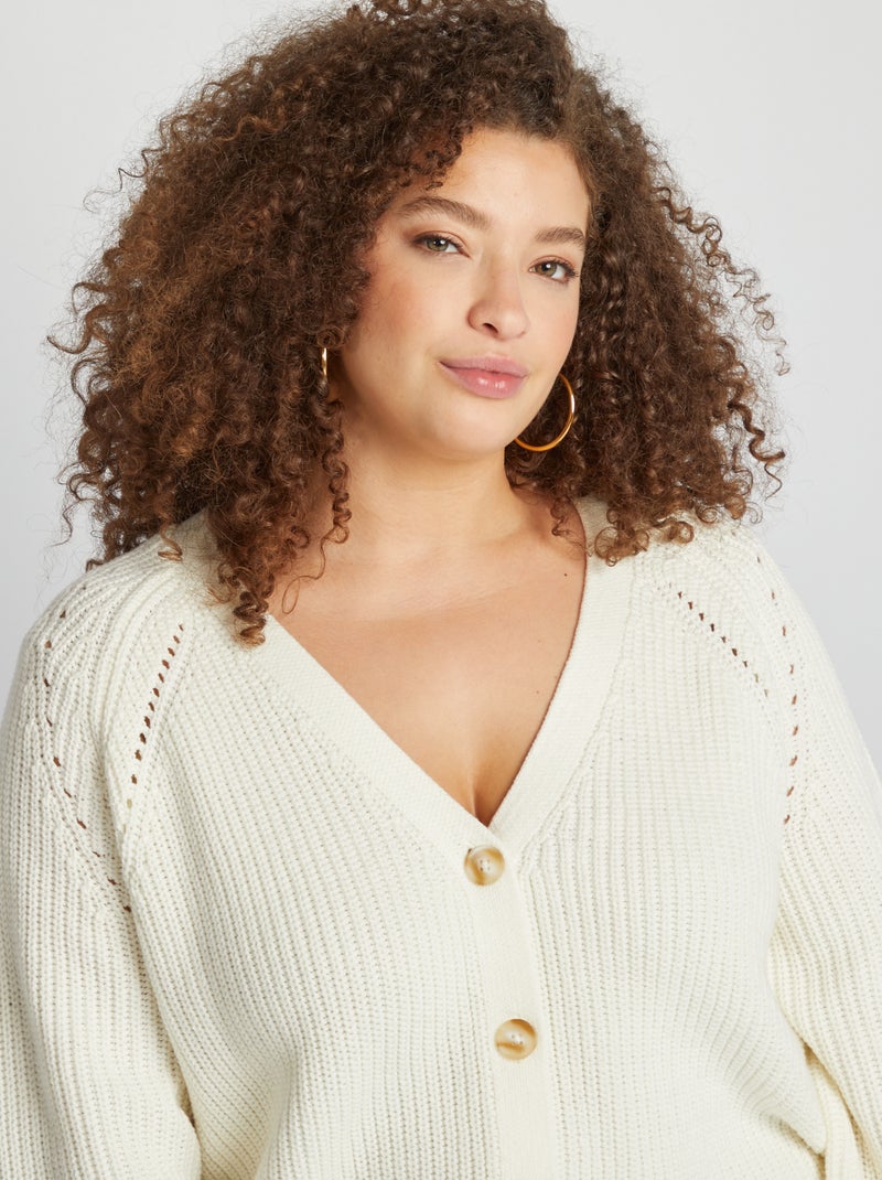 Gilet col V en grosse maille blanc - Kiabi