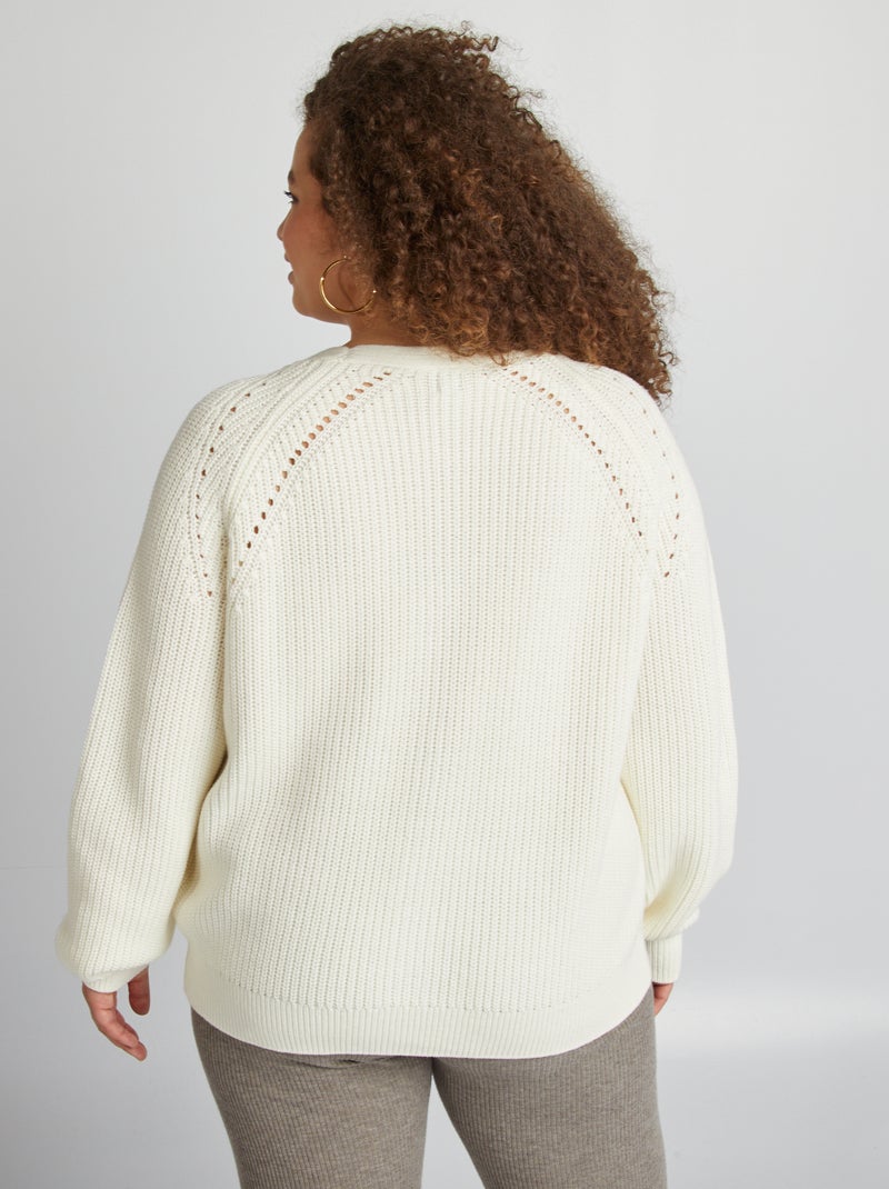 Gilet col V en grosse maille blanc - Kiabi