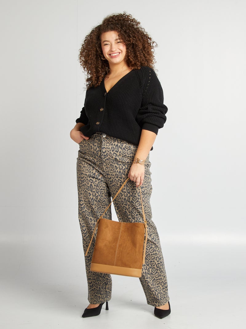 Gilet col V en grosse maille noir - Kiabi