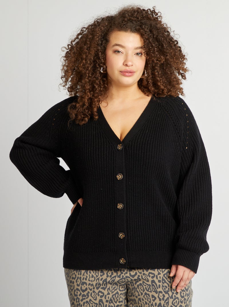 Gilet col V en grosse maille noir - Kiabi