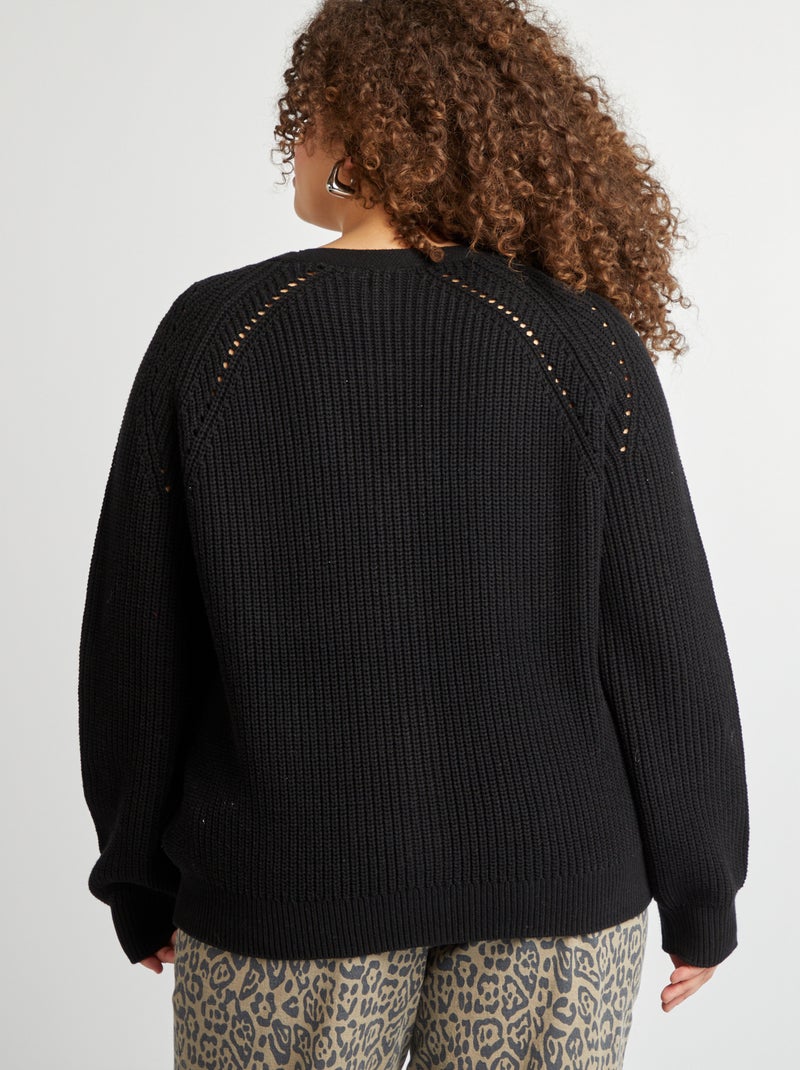 Gilet col V en grosse maille noir - Kiabi