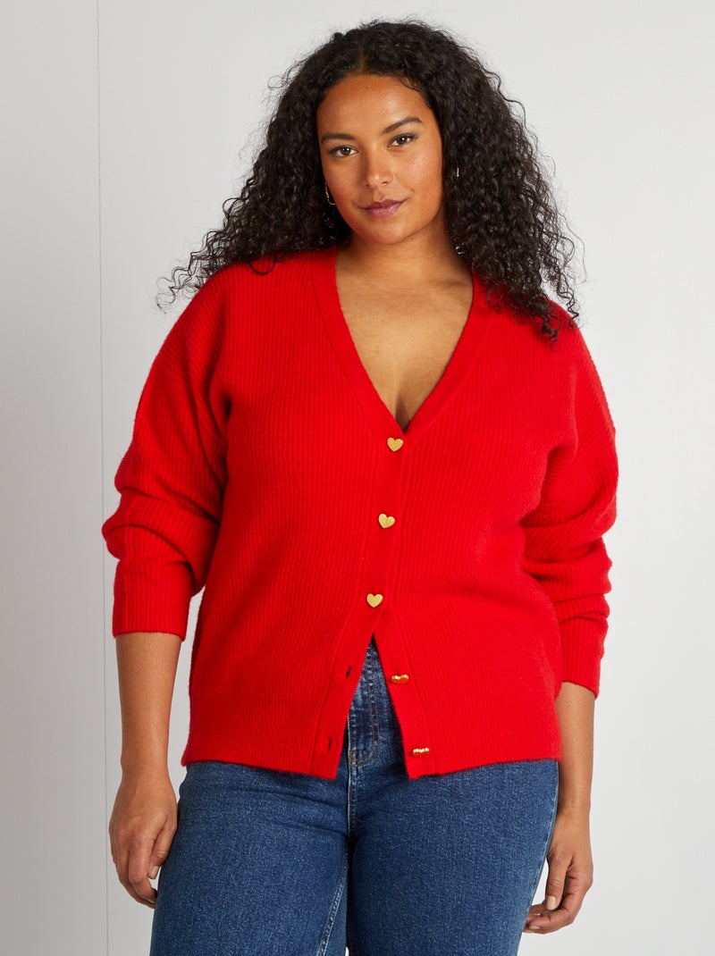 Gilet col V en maille rouge - Kiabi