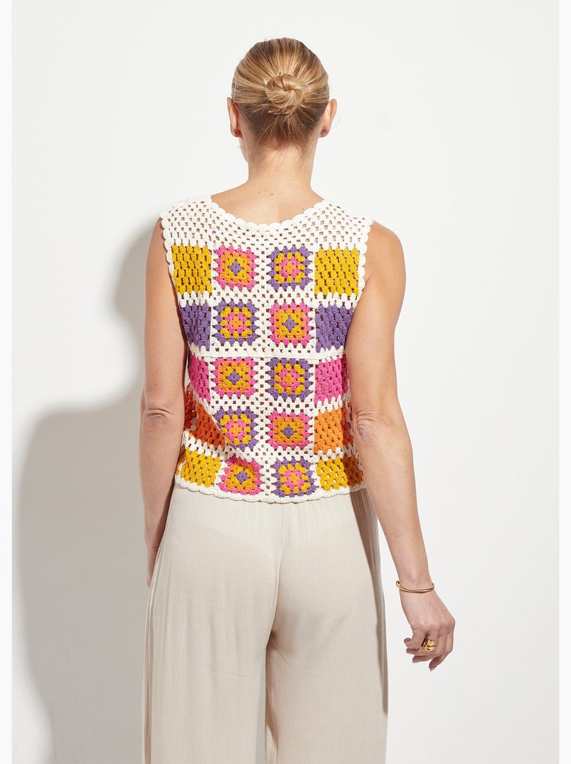 Gilet col V sans manches en crochet Rose - Kiabi