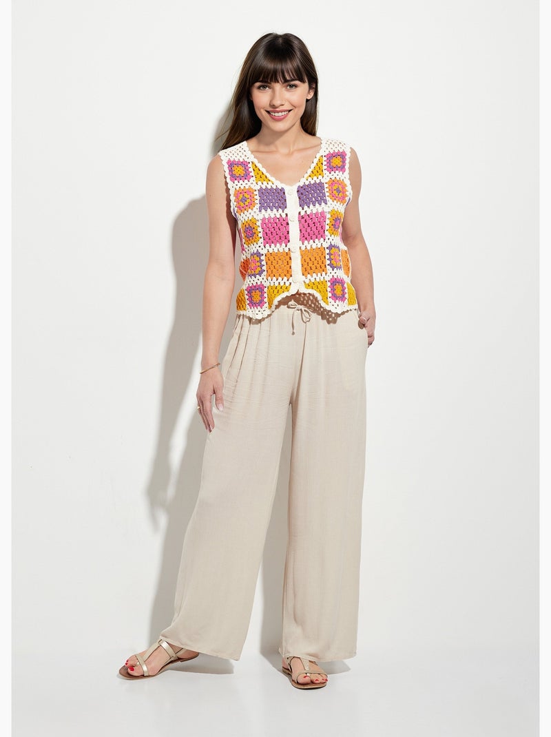 Gilet col V sans manches en crochet Rose - Kiabi