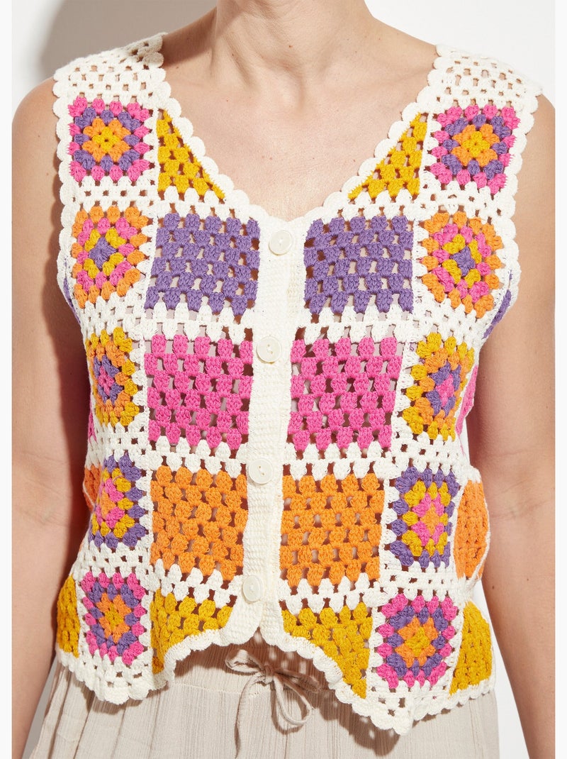 Gilet col V sans manches en crochet Rose - Kiabi