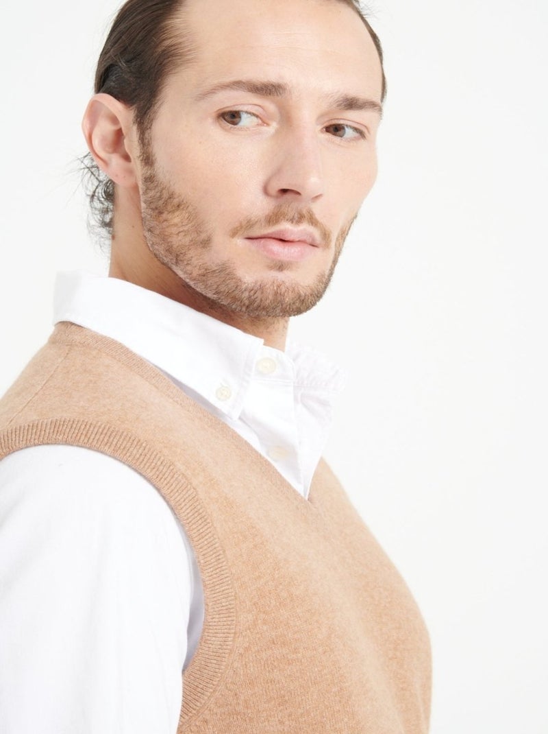 Gilet col V sans manches homme 100% cachemire - LUKE 9 Camel - Kiabi