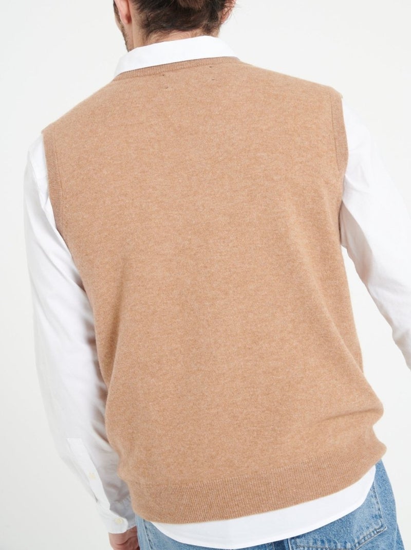 Gilet col V sans manches homme 100% cachemire - LUKE 9 Camel - Kiabi