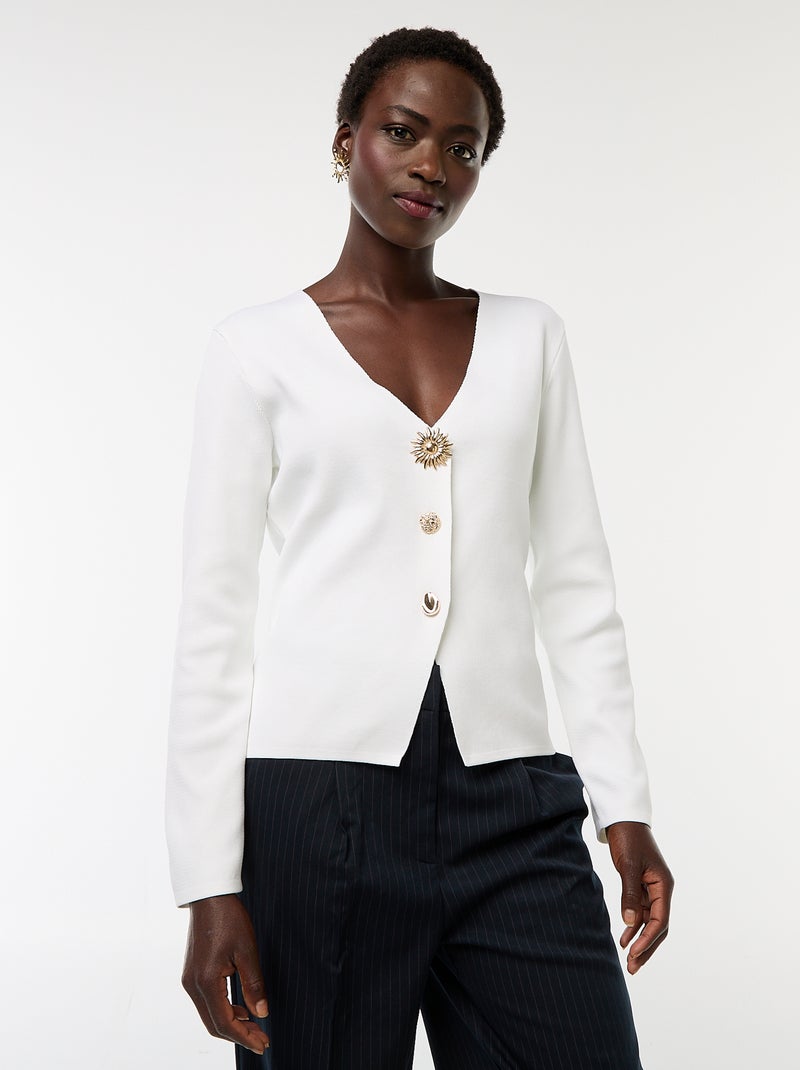 Gilet côtelé à manches longues Blanc - Kiabi