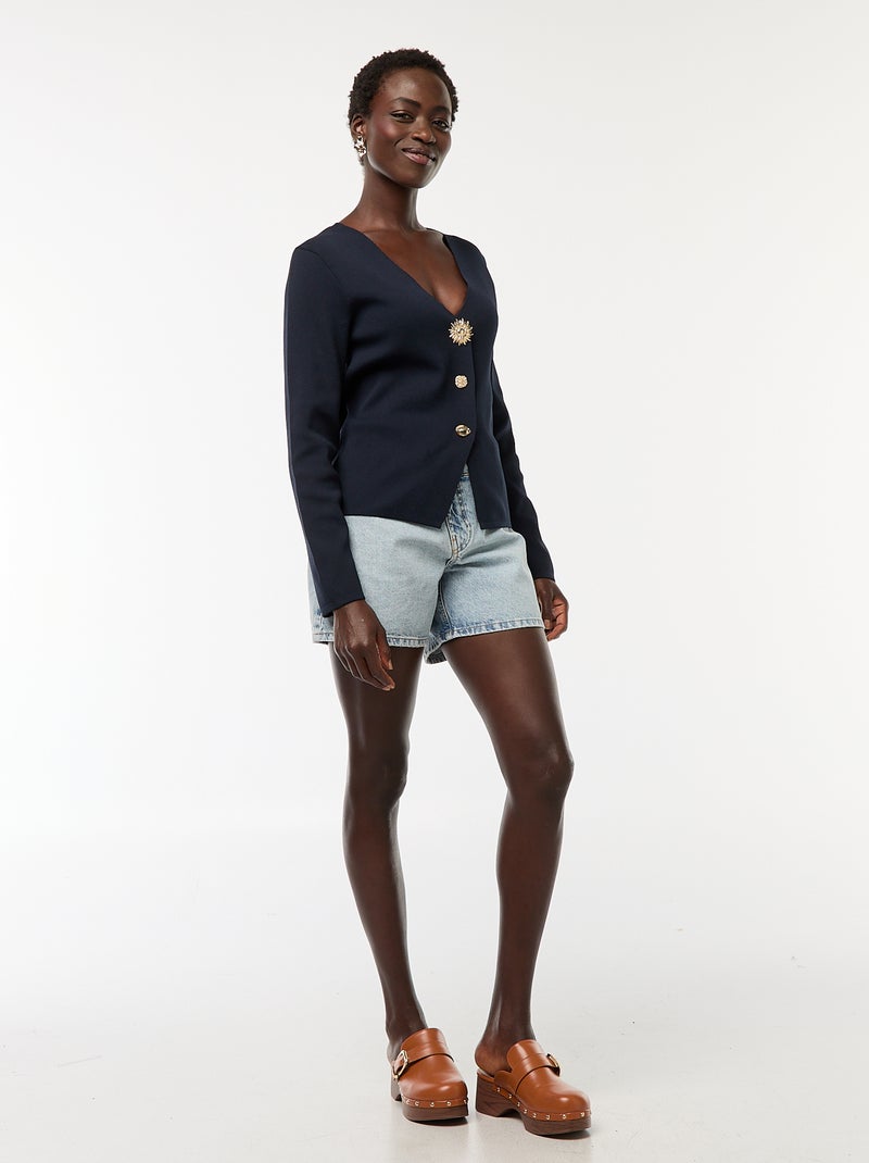 Gilet côtelé à manches longues Bleu - Kiabi